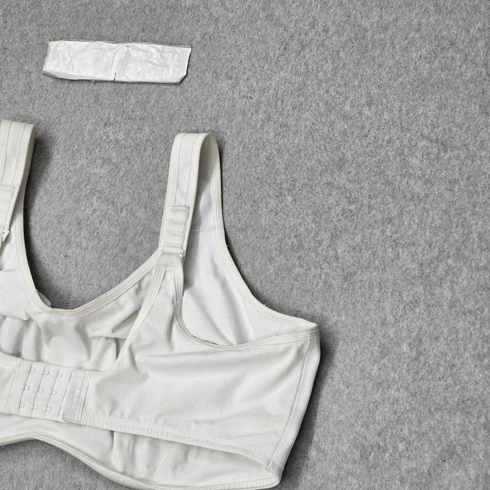 SYROKAN Women Sports Bra 46F White Underwired Wide Strap Unlined